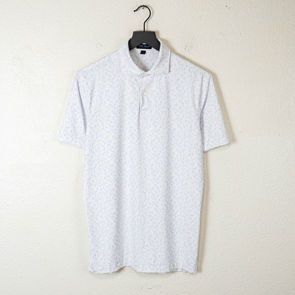 PETER MILLAR Crown Crafted Golf Polo Shirt White music print sz Small